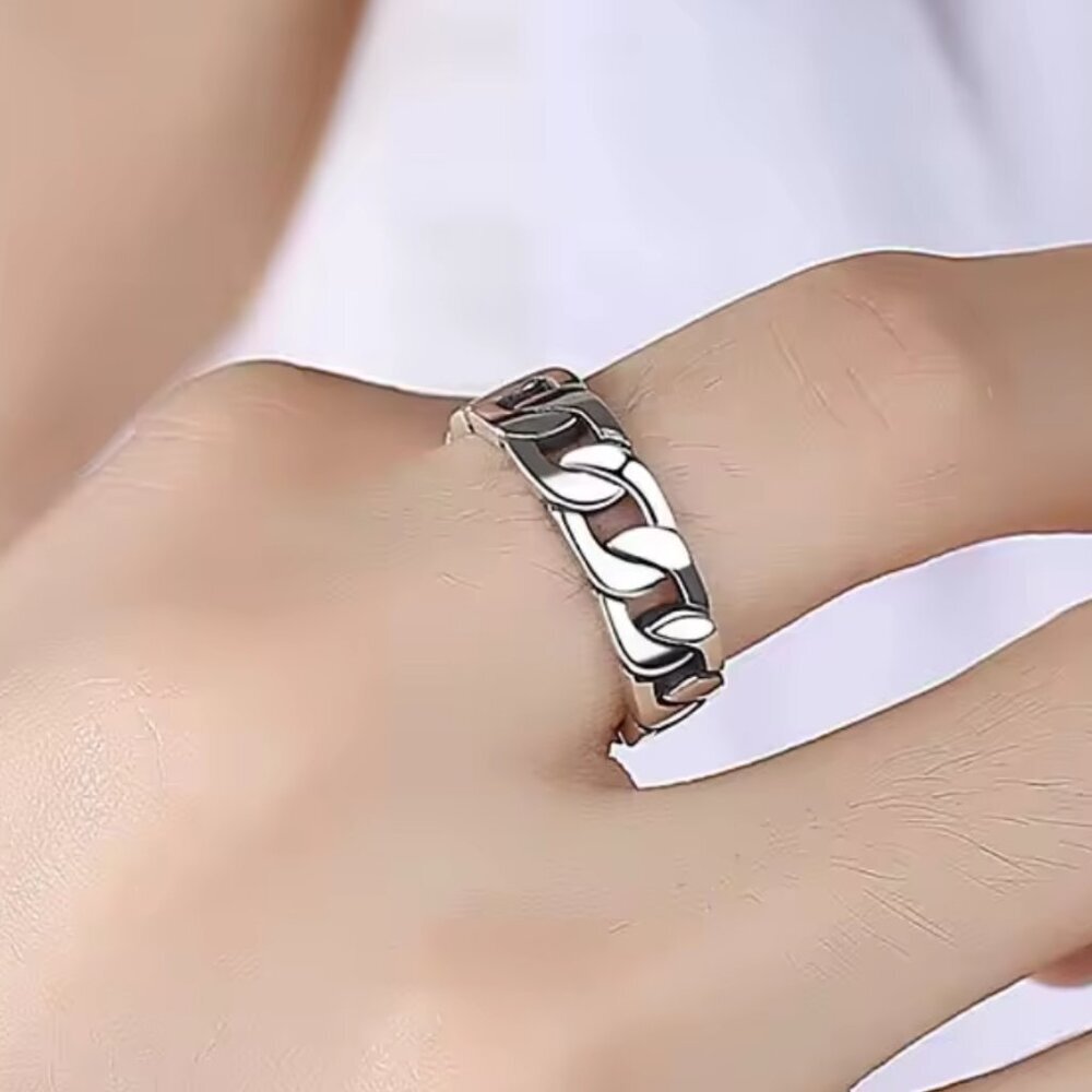 925 Sterling Thin Curb Link Adjustable Boho Ring 1557 - Picture 3 of 5